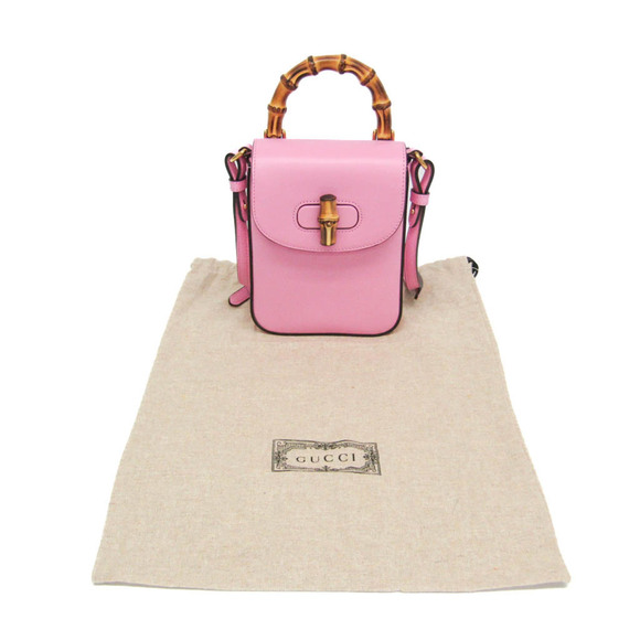 Gucci Bamboo 702106 Women's Leather Backpack,Handbag,Shoulder Bag Pink - Picture 2 of 16